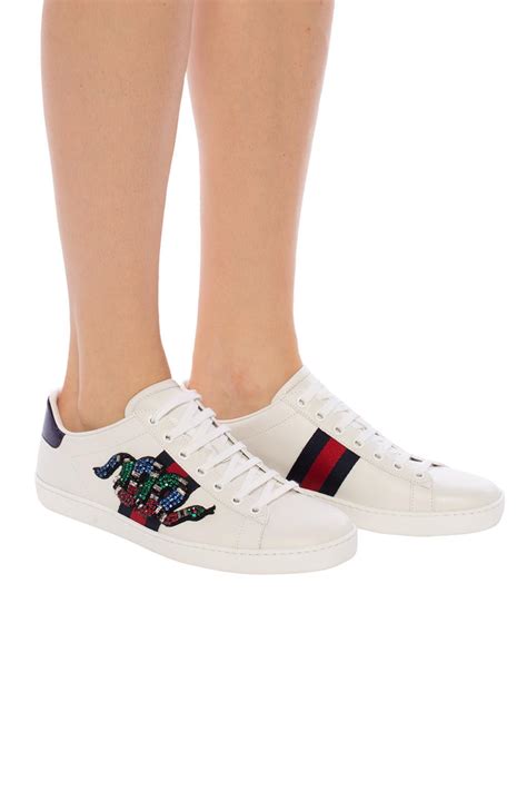 gucci ace rhinestone sneakers|classic white Gucci sneakers.